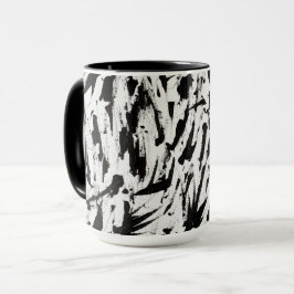 Svart och vit Abstrakt Brushstrokes Art Mugg
