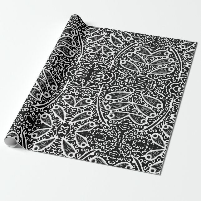 Svart och vit abstrakt design presentpapper (Utrullad)