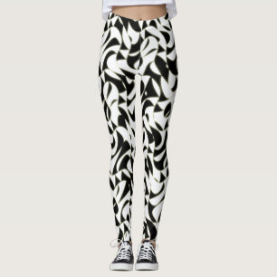 Svart och vit abstrakt fraktalmönster leggings