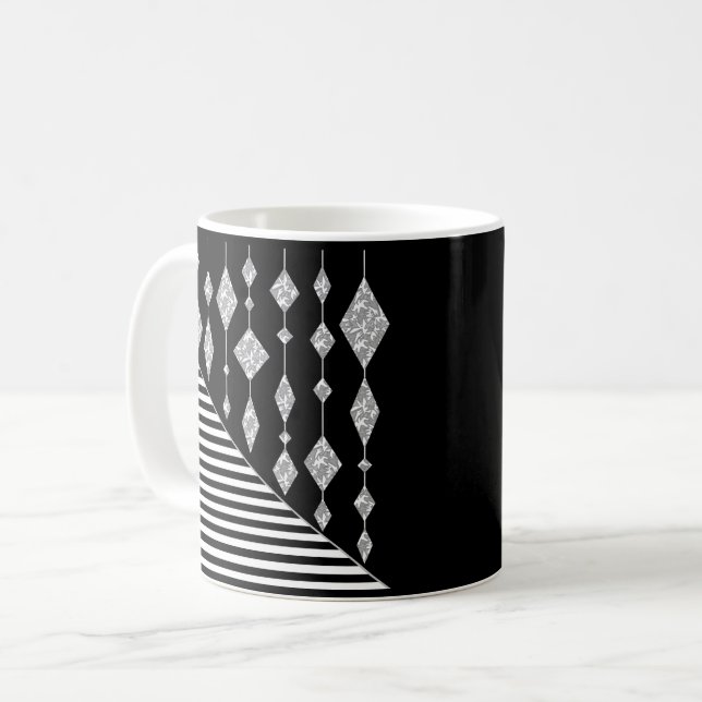 Svart och vit, abstrakt, geometrisk, enkel, skanni kaffemugg (Framsida vänster)