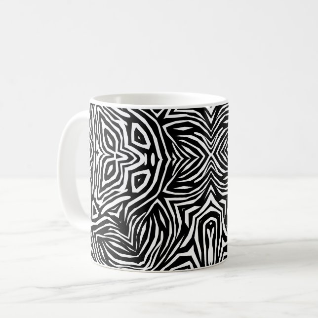 Svart och vit abstrakt geometrisk modern mönster  kaffemugg (Framsida vänster)