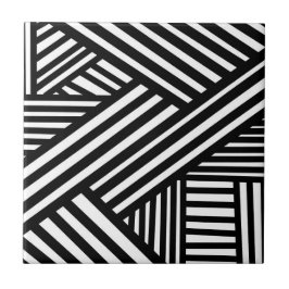 Svart och vit abstrakt linjer modern Op-art  Kakelplatta