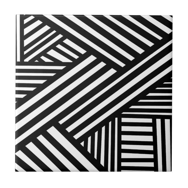 Svart och vit abstrakt linjer modern Op-art  Kakelplatta (Framsidan)