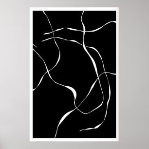 Svart och vit abstrakt linjetryck - Flödande Poster