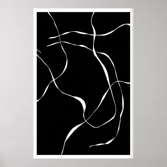 Svart och vit abstrakt linjetryck - Flödande Poster (Framsidan)