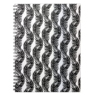 Svart och vit abstrakt Peacock Fjäther mönster Anteckningsbok Med Spiral
