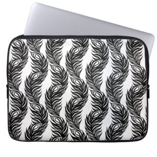Svart och vit abstrakt Peacock Fjäther mönster Laptop Sleeve