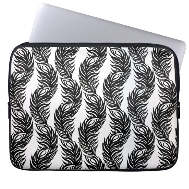 Svart och vit abstrakt Peacock Fjäther mönster Laptop Sleeve (Framsidan)