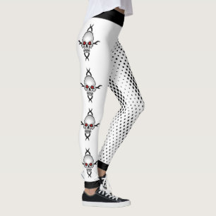Svart och vit abstrakt prickig dödskalle-design leggings