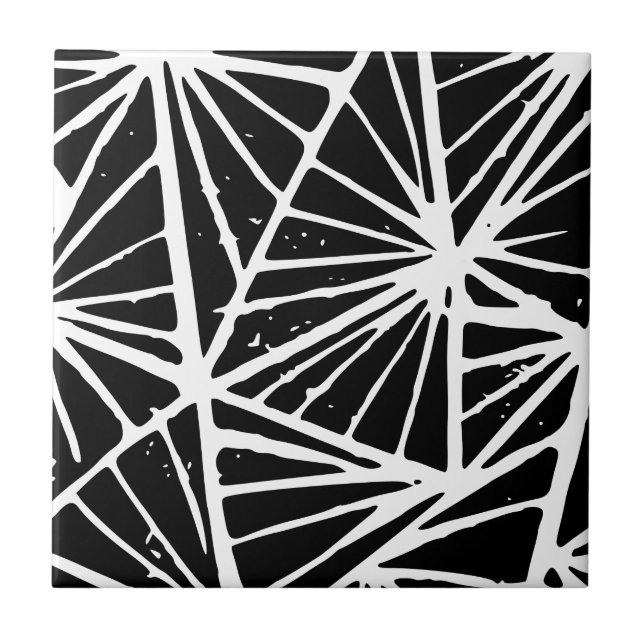 Svart och vit Abstrakt Triangles Lino cut Kakelplatta (Framsidan)