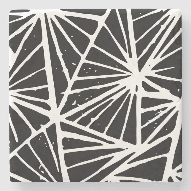 Svart och vit Abstrakt Triangles Lino cut Stenunderlägg (Framsidan)