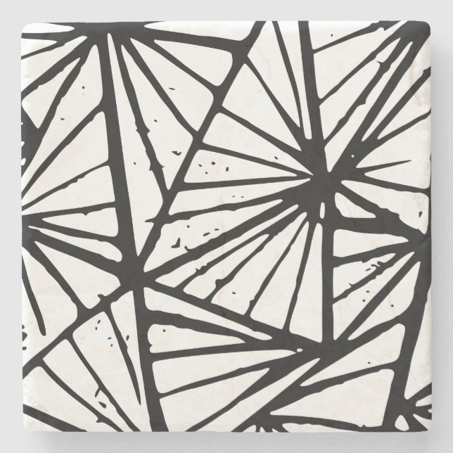 Svart och vit Abstrakt Triangles Lino cut Stenunderlägg (Framsidan)