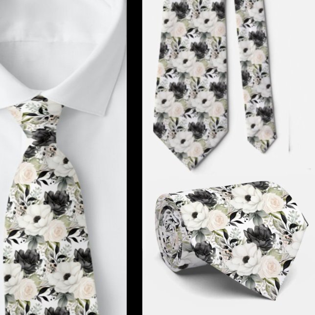 Svart och vit akvarell blomsterformell slips (Skapare uppladdad)
