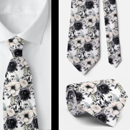 Svart och vit akvarell blomsterformell slips