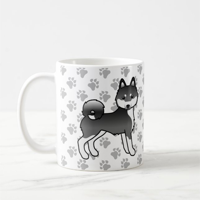 Svart Och Vit Alaskan Klee Kai Söt Hund & Tassar Kaffemugg (Vänster)