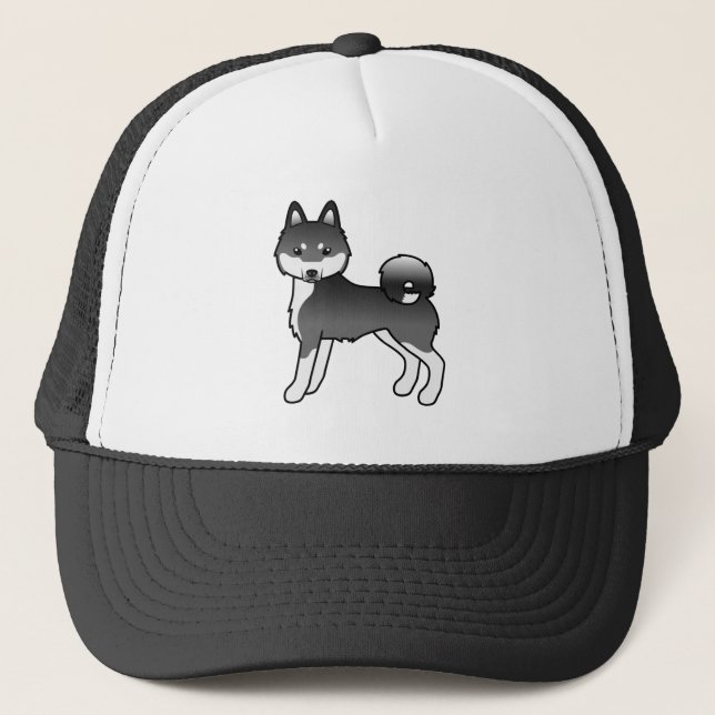 Svart Och Vit Alaskan Klee Kai Söt Tecknad Hund Keps (Framsida)