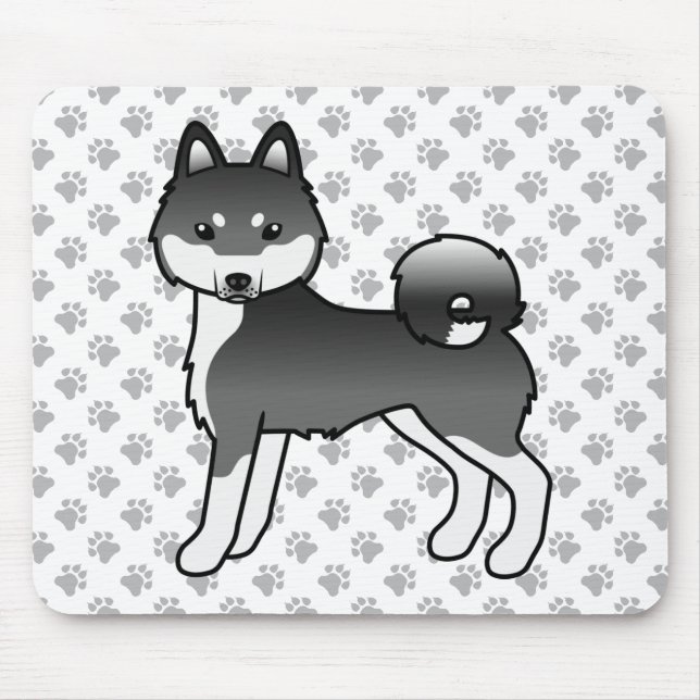Svart Och Vit Alaskan Klee Kai Söt Tecknad Hund Musmatta (Framsidan)