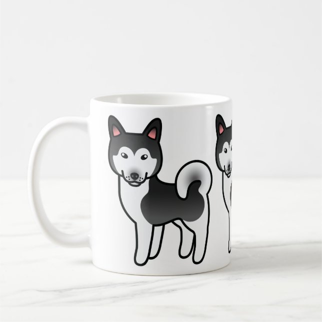 Svart Och Vit Alaskan Malamute Hund Illustration Kaffemugg (Vänster)