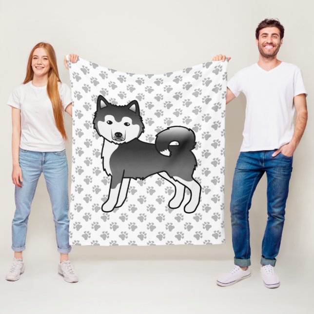 Svart Och Vit Alaskan Malamute Söt Hund & Tassar Fleecefilt (På plats)