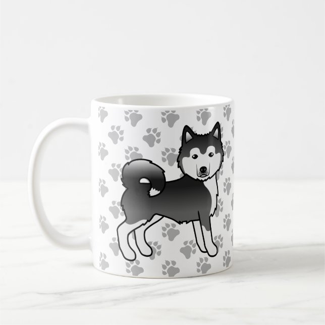 Svart Och Vit Alaskan Malamute Söt Hund & Tassar Kaffemugg (Vänster)