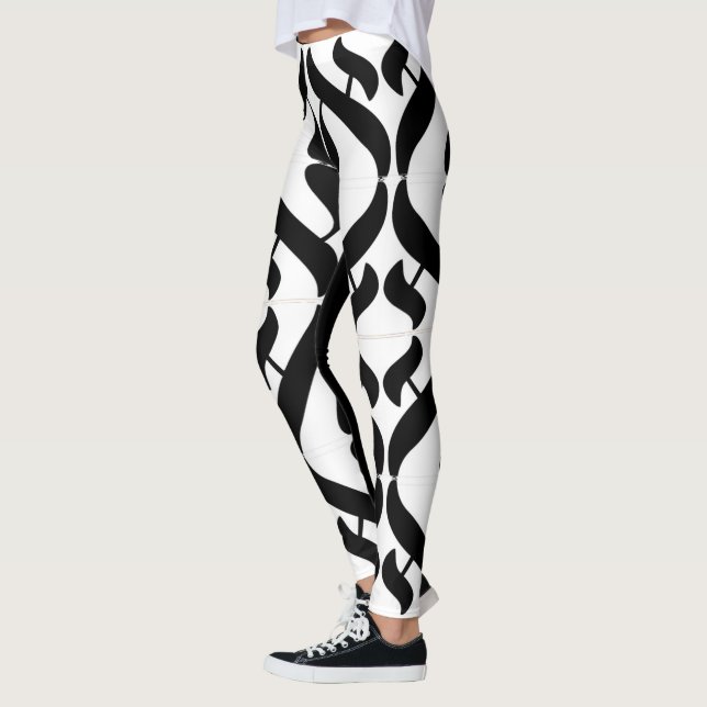 Svart och Vit Alef-Symbol Reflektion Leggings (Vänster)