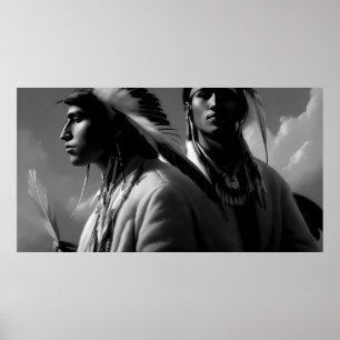 Svart och vit amerikansk indiansk 2 män Monokrom Poster