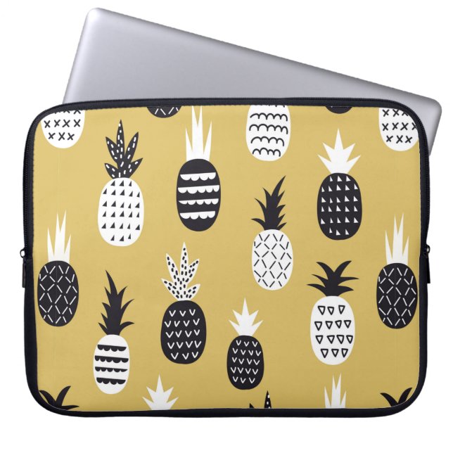 Svart och vit ananas, sömlös mönster laptop fodral (Framsidan)