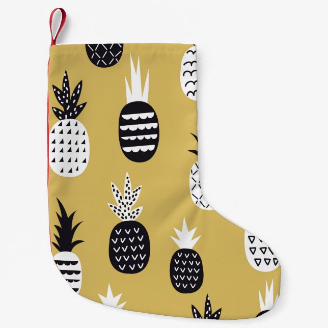 Svart och vit ananas, sömlös mönster liten julstrumpa (Framsidan)