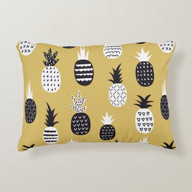 Svart och vit ananas, sömlös mönster prydnadskudde (Framsidan)
