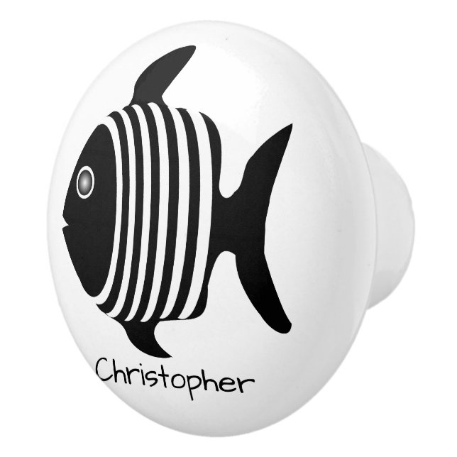Svart Och Vit Ängelfisk Design Personlig Knopp (Höger)