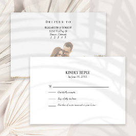 Svart och Vit Anpassad Foto Bröllop RSVP-kort Tack Kort