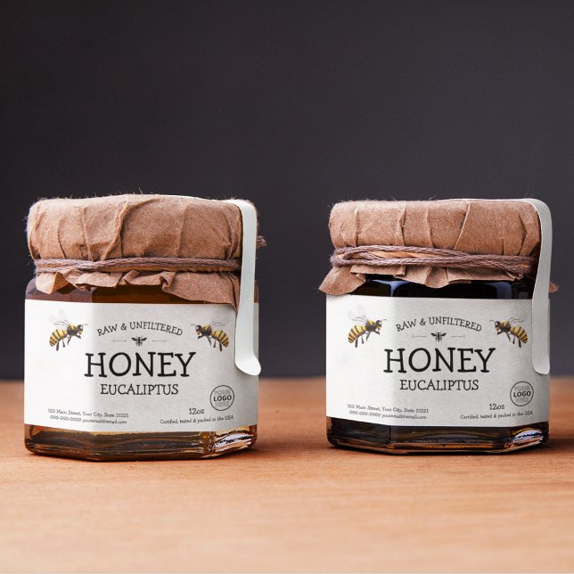 Svart Och Vit Anpassad Honungsburk Etikett (Black And White Custom Honey Jar Label
)