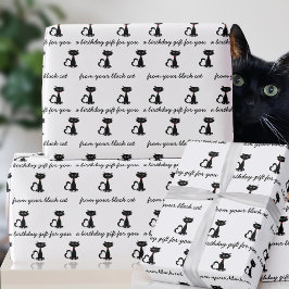 Svart och vit anpassad katts födelsedagspresentpap presentpapper