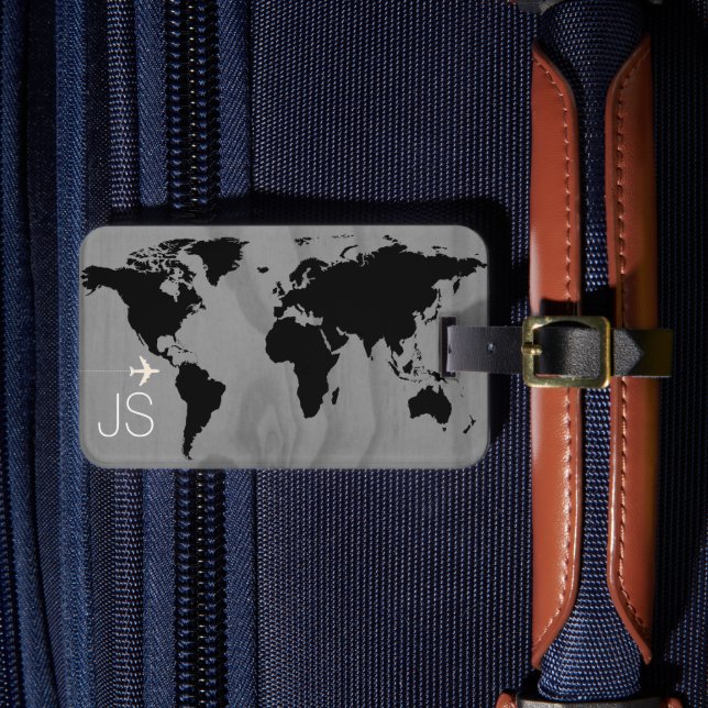 Svart och vit anpassningsbar i karta i världen bagagebricka (Framsida Insitu 4)