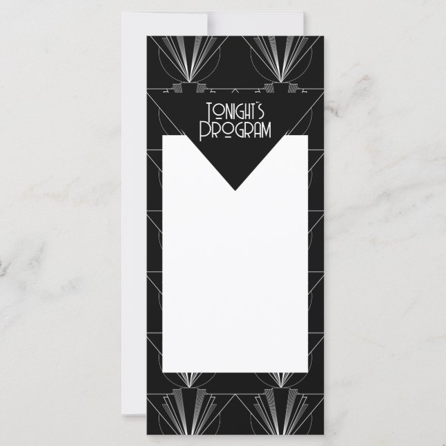 Svart och vit Art Deco Gatsby-program (Framsida)