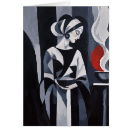 Svart och vit Art Deco-kvinna  Hälsningskort