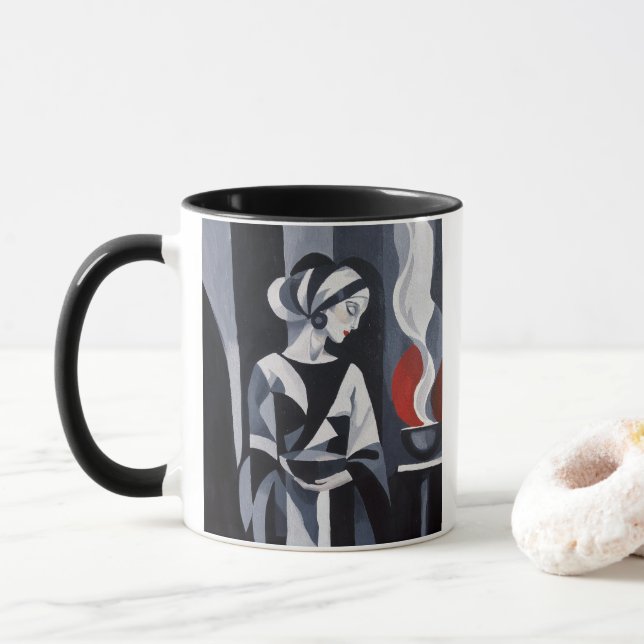 Svart och vit Art Deco-kvinna  Mugg (Med munk)