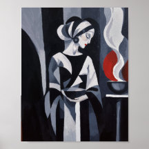 Svart och vit Art Deco kvinna väggkonst