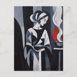 Svart och vit Art Deco kvinna väggkonst Vykort