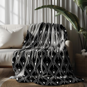 Svart och vit art-deco-sömlös mönster fleecefilt