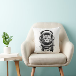 Svart och vit astronautkatt kudde