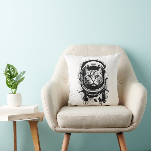 Svart och vit astronautkatt kudde (Stol)