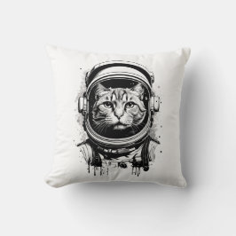 Svart och vit astronautkatt kudde