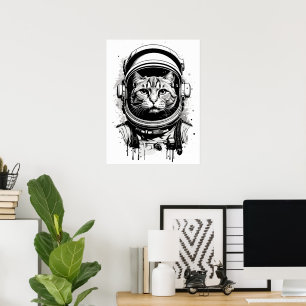 Svart och vit astronautkatt poster