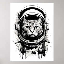 Svart och vit astronautkatt poster