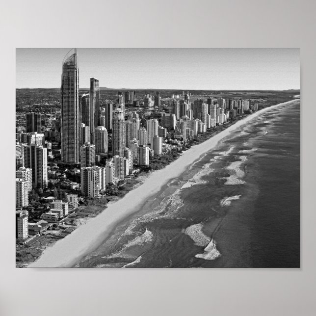 Svart och Vit Australien Gold Coast Poster (Framsidan)