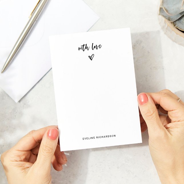 Svart och vit Avslappnad, skript och hjärta med Kä Anteckningskort (Sweet and simple note cards with a trendy, hand-drawn heart and casual script typography)