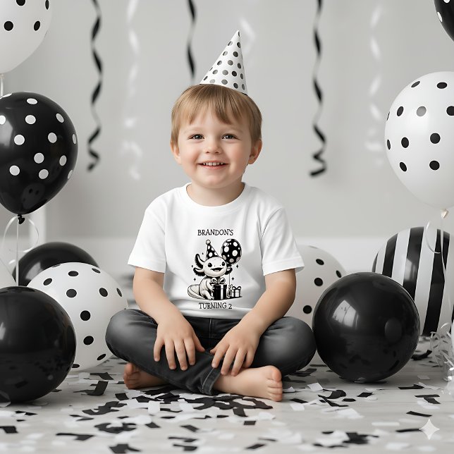 Svart och Vit Axolotl & Ballonger Födelsedag T Shirt (Skapare uppladdad)