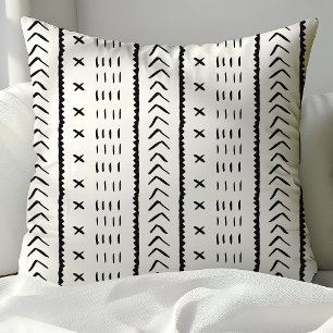 Svart och vit aztekisk tribal boho-mönster kudde