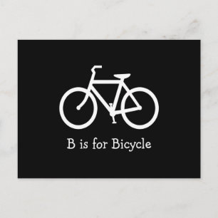 Svart och vit B är för cykel Vykort